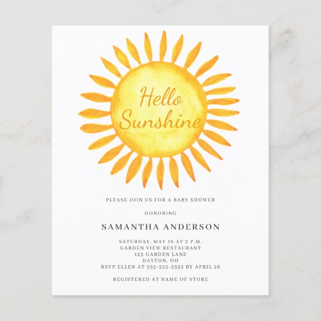 Hallo Sunshine Baby Dusche Einladung Flyer (Vorne)