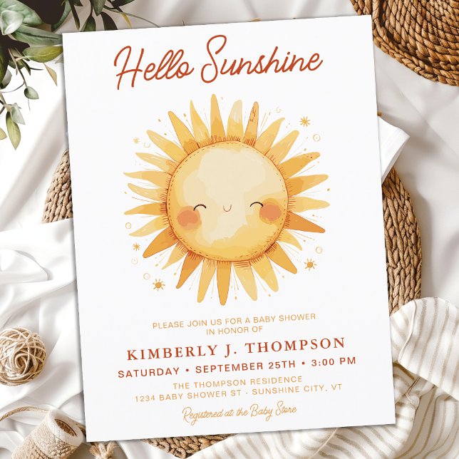 Hallo Sunshine Boho Gender Neutral Baby Dusche Einladungspostkarte (Von Creator hochgeladen)