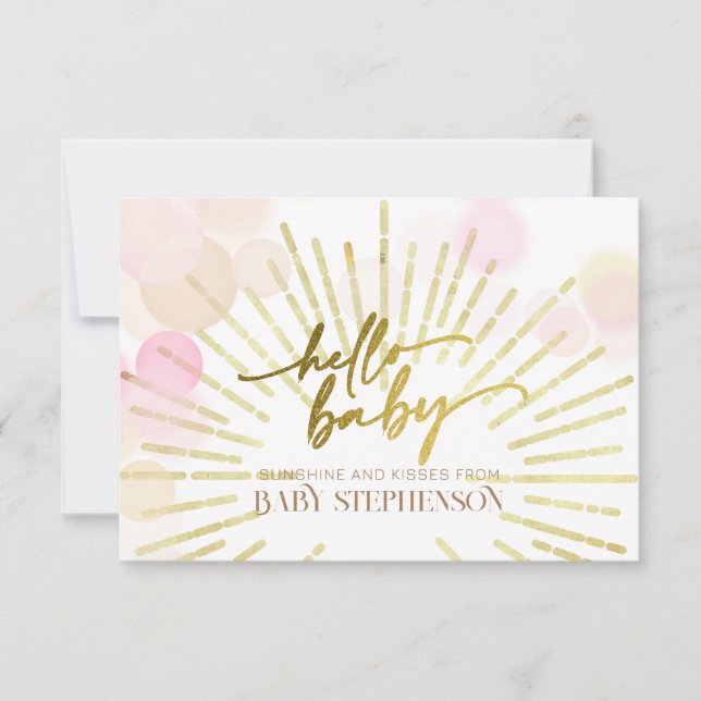 Hallo Sunshine Boho Moderne Happy Baby Girl Dusche Dankeskarte (Vorderseite)