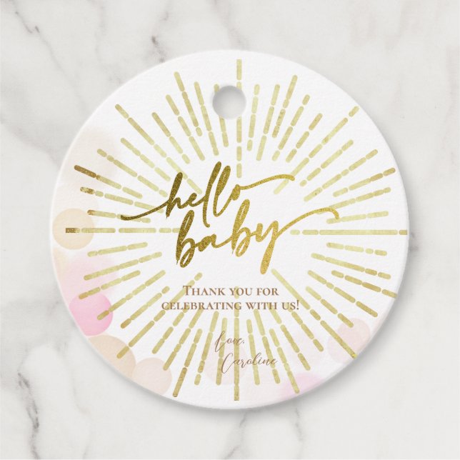 Hallo Sunshine Boho Moderne Happy Baby Girl Dusche Geschenkanhänger (Vorderseite)