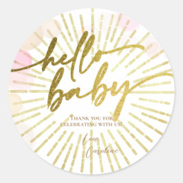 Hallo Sunshine Boho Moderne Happy Baby Girl Dusche Runder Aufkleber
