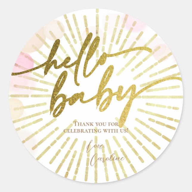 Hallo Sunshine Boho Moderne Happy Baby Girl Dusche Runder Aufkleber (Vorderseite)