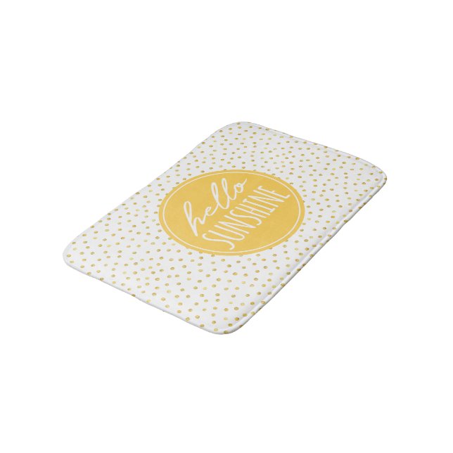 Hallo Sunshine Dots Muster Gelbe Imitate Gold Badematte (Schrägansicht)