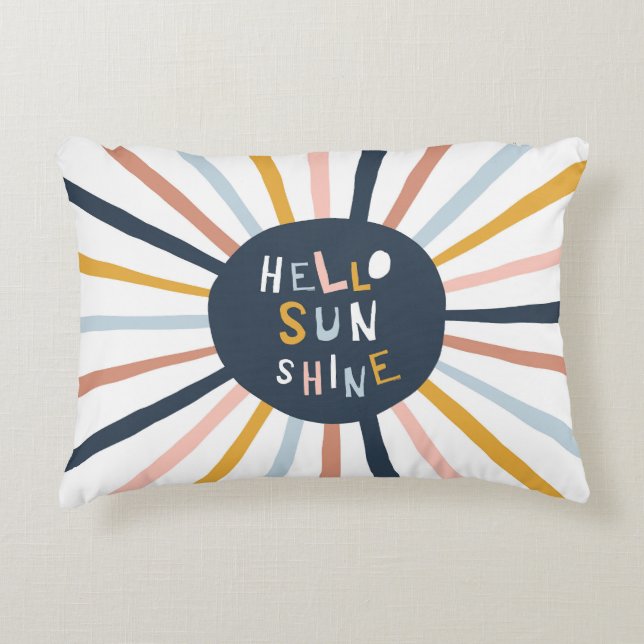Hallo Sunshine: farbenfrohe kindische Typografie Dekokissen (Vorderseite)