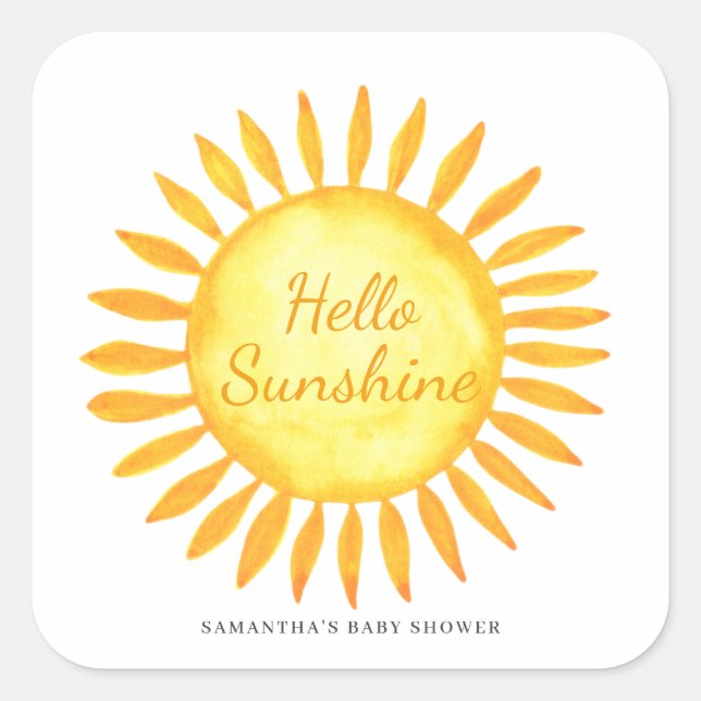 Hallo Sunshine Gender Neutral Baby Dusche Quadratischer Aufkleber (Vorderseite)