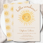 Hallo Sunshine Gender-Neutral Boho Baby Dusche Einladung<br><div class="desc">Diese niedliche Babydusche ist mit einer Aquarellsonne dekoriert und sagt Hallo Sonnenschein! in stilvoller Schrift-Typografie auf einem weichen cremefarbenen Hintergrund. Ideal für eine geschlechtsneutrale Babydusche. Einfach anpassbar. Original Wasserfarbe © Michele Davies.</div>