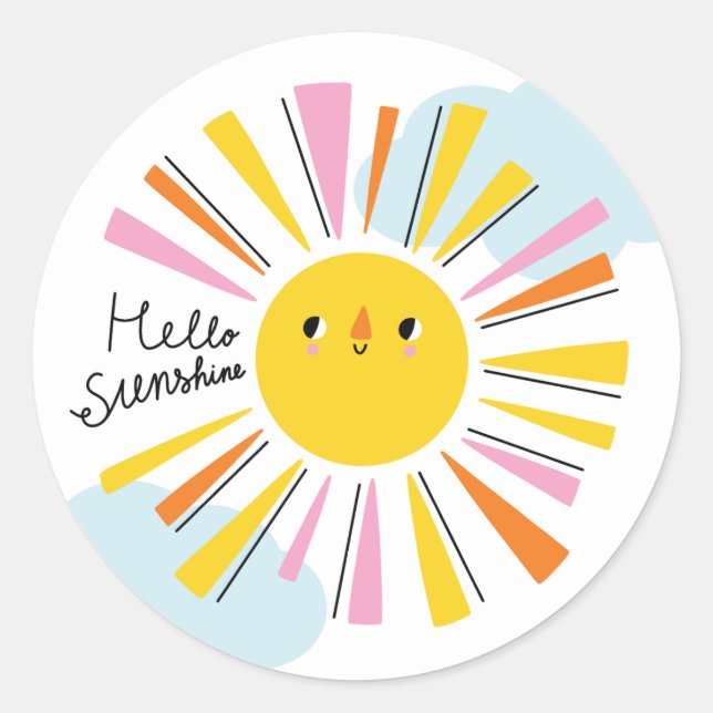 Hallo Sunshine Girl Baby Dusche Runder Aufkleber (Vorderseite)