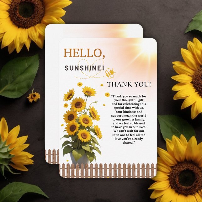 Hallo Sunshine Sonnenblume Garden Baby Dusche Dankeskarte (Von Creator hochgeladen)