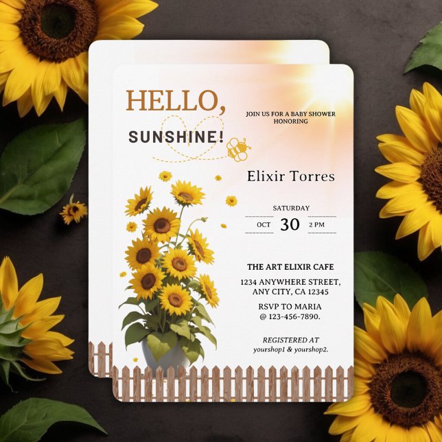 Hallo Sunshine Sonnenblume Garden Baby Dusche Einladung (Von Creator hochgeladen)