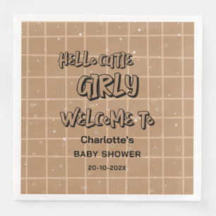 Hallo Süße Mädchen Niedlich Braun Gingham Baby-Par Serviette