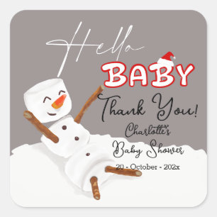 Hallo Süßer Schneemann Baby Shower Quadratischer Aufkleber