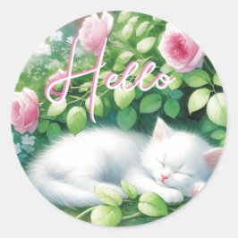 Hallo  | Sweet White Kitten Napping Runder Aufkleber