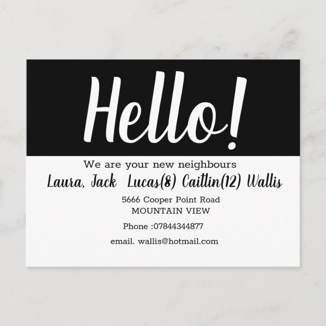 Hallo treffe die Nachbarn Postkarte (Vorderseite)