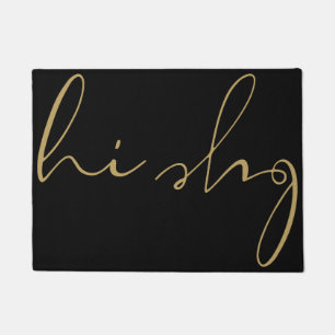 Hallo Tschüss Schwarz und Gold Elegante Kalligrafi Fußmatte