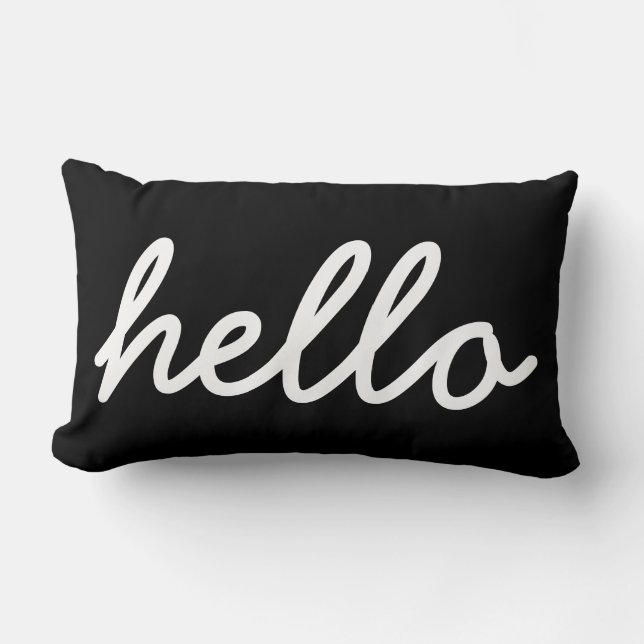 Hallo Typografie Schwarz-Weiß Lendenkissen (Vorderseite)