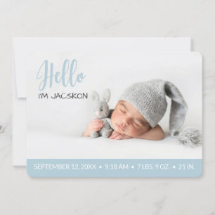 Hallo überlagerten Baby Foto Moderne Pastellblau Ankündigung