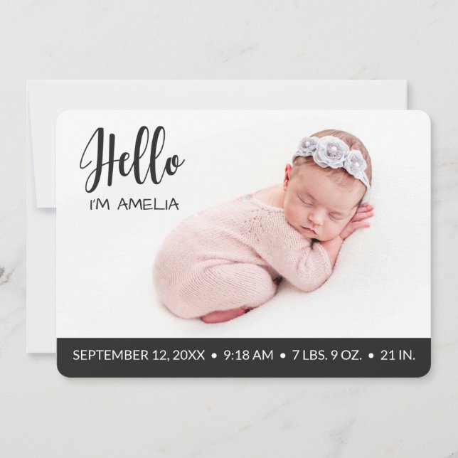Hallo überlegene Baby Girl Foto modern dunkelgrau Ankündigung (Vorderseite)