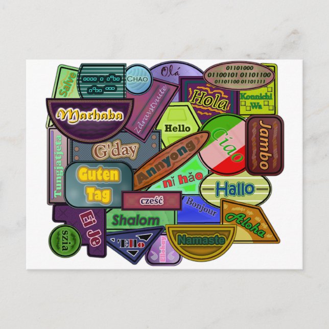 Hallo ! Um die Welt Postkarte (Vorderseite)