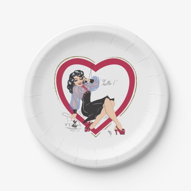 Hallo Valentine Button-Up Girl Pappteller (Vorderseite)