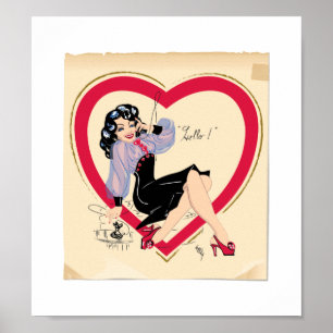 Hallo Valentine Button-Up Girl Poster