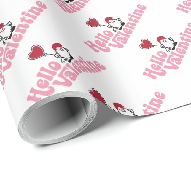 Hallo Valentine Gnome mit herzförmigen Ballon Geschenkpapier (Rolleneckpunkt)