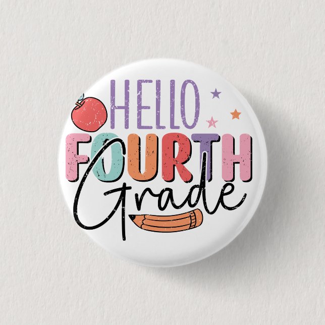 Hallo Vierte Klasse zurück zur Schule Button (Vorderseite)