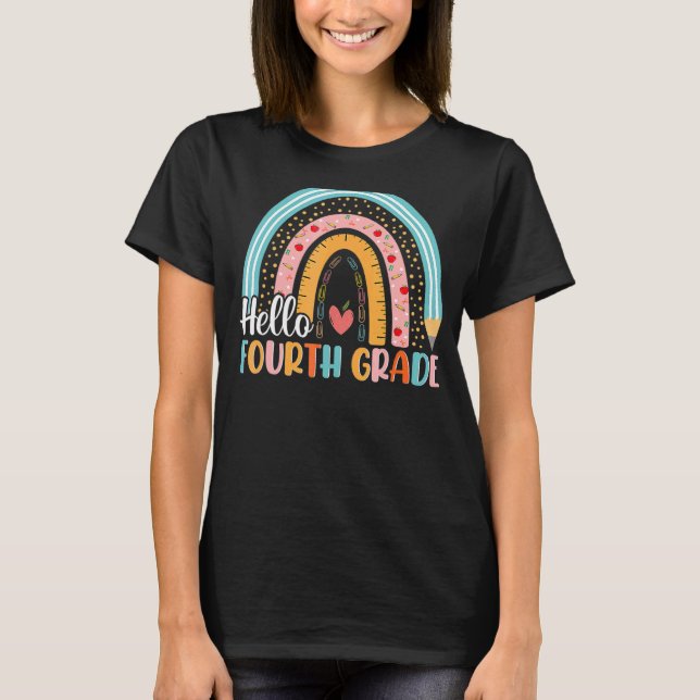 Hallo Vierter Klasse Boho Regenbogenlehrer Zurück  T-Shirt (Vorderseite)