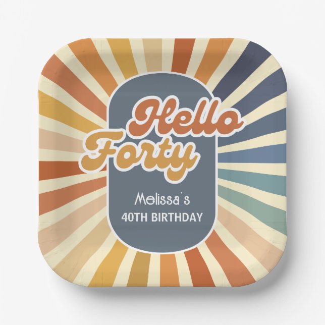 Hallo Vierzig Retro Sonne Groovy Wave Geburtstag Pappteller (Vorderseite)