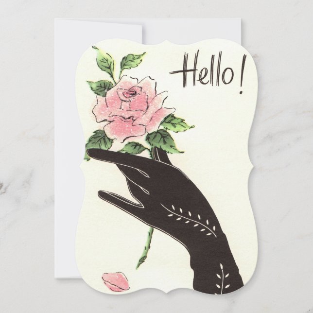 "Hallo!" Vintag Glove Hand & Rose Karte (Vorderseite)