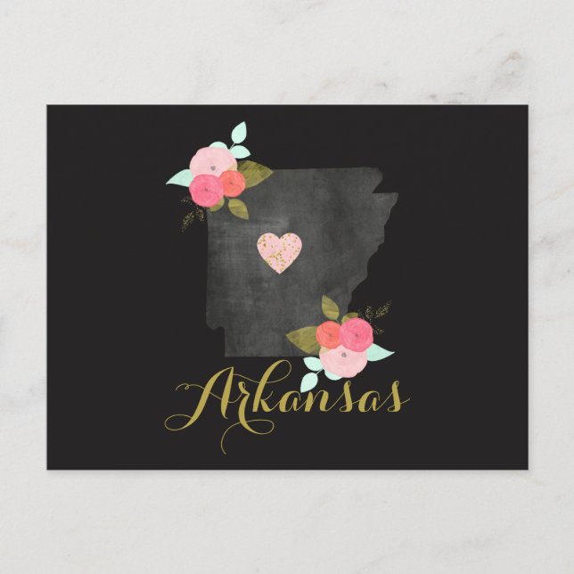 Hallo von Arkansas Staat Floral & Bewegliches Herz Postkarte (Vorderseite)