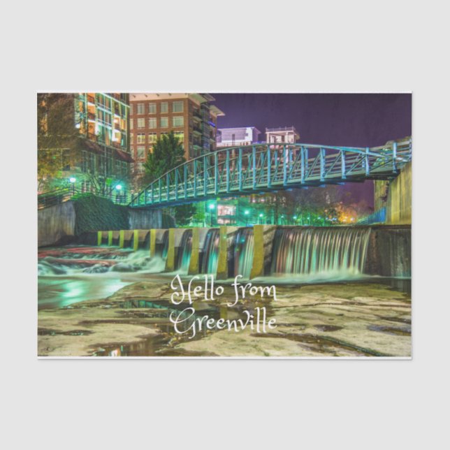 Hallo Von Greenville, South Carolina Reedy River Seidenpapier (Vorderseite)