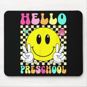 Hallo Vorschule Retro-Lächeln Gesicht zurück zur S Mousepad