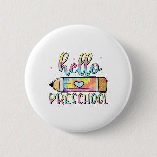 Hallo Vorschule Tie Dye Bleistift Lehrer Kind 1. T Button