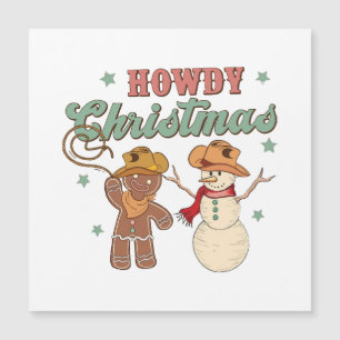 Hallo Weihnachten Groovy Cowboy Schneemann Wester  Magnetkarte