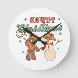 Hallo Weihnachten Groovy Cowboy Schneemann Wester Runde Wanduhr