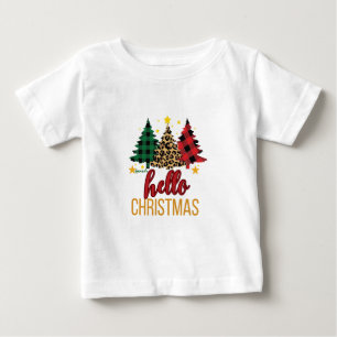 Hallo Weihnachten Kariert Leopard Trees Individuel Baby T-shirt