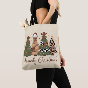 Hallo Weihnachten Western Retro Baum Cowboy Cowgir Tasche
