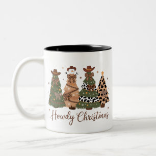 Hallo Weihnachten Western Retro Baum Cowboy Cowgir Zweifarbige Tasse