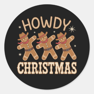 Hallo Weihnachts-Cowboy Lebkuchen Western Xmas Runder Aufkleber