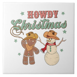 Hallo Weihnachts-Cowboy-Schneemann Western Lustig Fliese