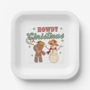 Hallo Weihnachts-Cowboy-Schneemann Western Lustig Pappteller