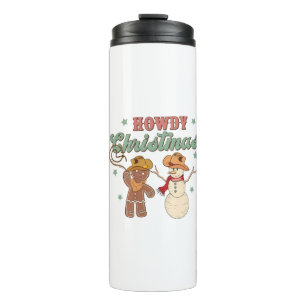 Hallo Weihnachts-Cowboy-Schneemann Western Lustig Thermosbecher