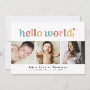 Hallo Welt Baby Fotos Farbige Babyparty Geburt Dankeskarte