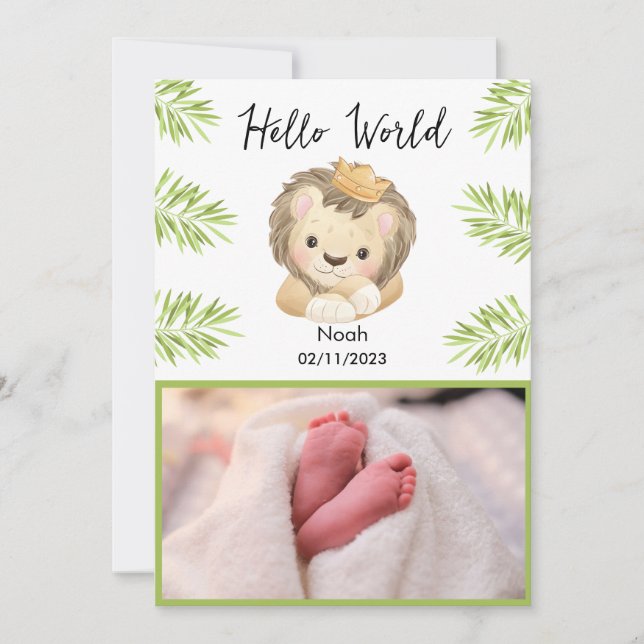 Hallo Welt Baby Löwe King Safari Ankündigung (Vorderseite)