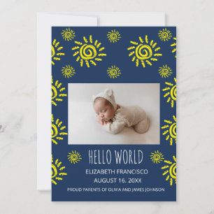 Hallo Welt Boho Sonnen Geburt Blaue Baby Ankündigu Einladung