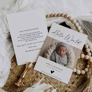 Hallo Welt Foto Baby Geburtsanzeigenkarte Einladung