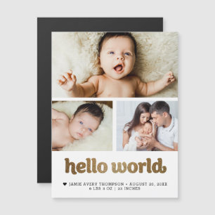 Hallo Welt Goldtext Foto Geburtsanzeige Magnetkarte