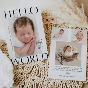 Hallo Welt   Moderne minimalistische Baby-Foto-Geb Ankündigung