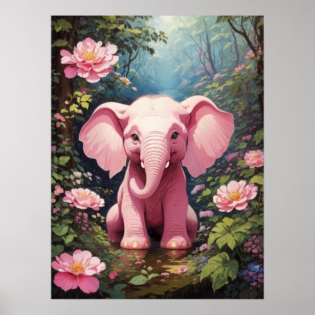 Hallo Welt! Pink Baby Elephant Poster (Vorne)