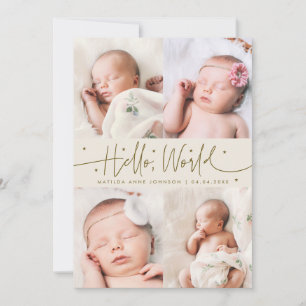 Hallo Welt Schrift Cream Multi Foto Geburt Ankündigung